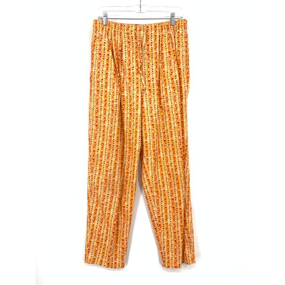 L.L.Bean Drawstring Waist Pants Womens Sz Medium Orange Striped Geometric Print - Picture 1 of 5